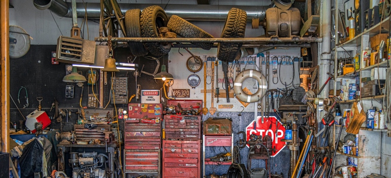 A messy garage.