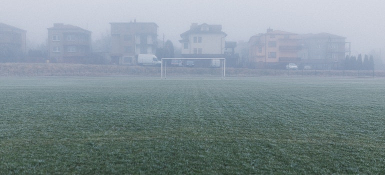 Foggy football field 