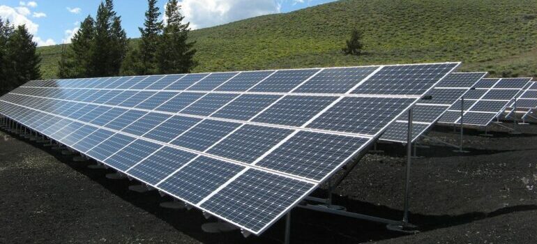 Black and silver solar panels